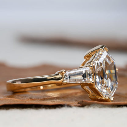 Dutch Marquise Lab Diamond Ring, 2CT Three Stone Baguette Ring