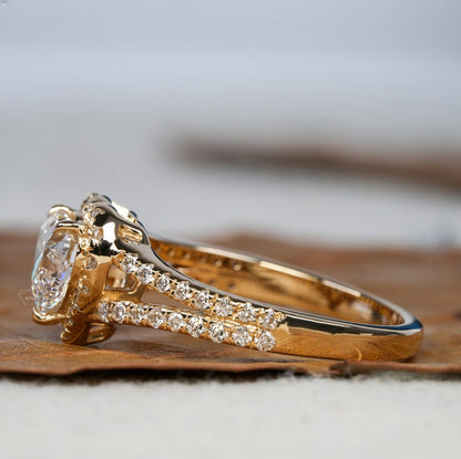 1.00CT Heart Lab Diamond Split Shank Halo Ring for her