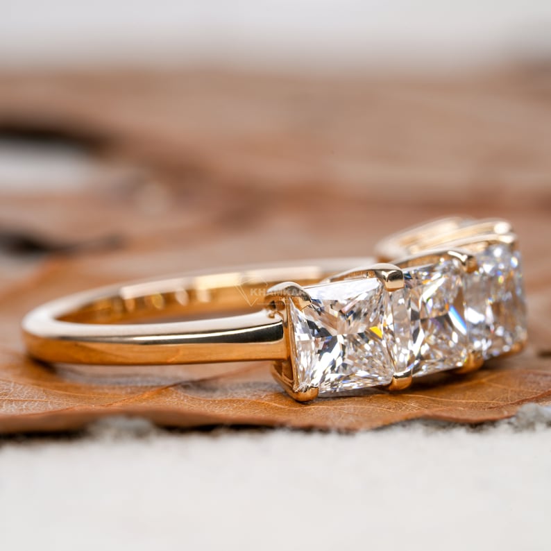 Princess Cut Lab Grown Diamond Band,Five Stone Wedding Band,Stackable Diamond Band,Half Eternity Ring,Anniversary Band,Gift For Her