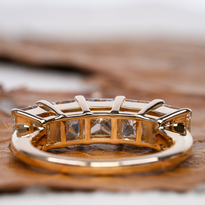 Princess Cut Lab Grown Diamond Band,Five Stone Wedding Band,Stackable Diamond Band,Half Eternity Ring,Anniversary Band,Gift For Her