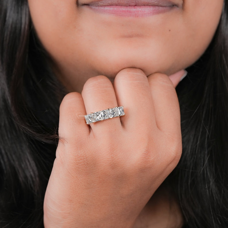 Princess Cut Lab Grown Diamond Band,Five Stone Wedding Band,Stackable Diamond Band,Half Eternity Ring,Anniversary Band,Gift For Her