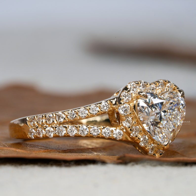 1.00CT Heart Lab Diamond Split Shank Halo Ring for her