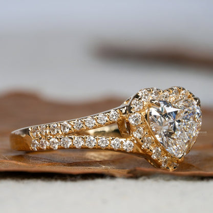 1.00CT Heart Lab Diamond Split Shank Halo Ring for her