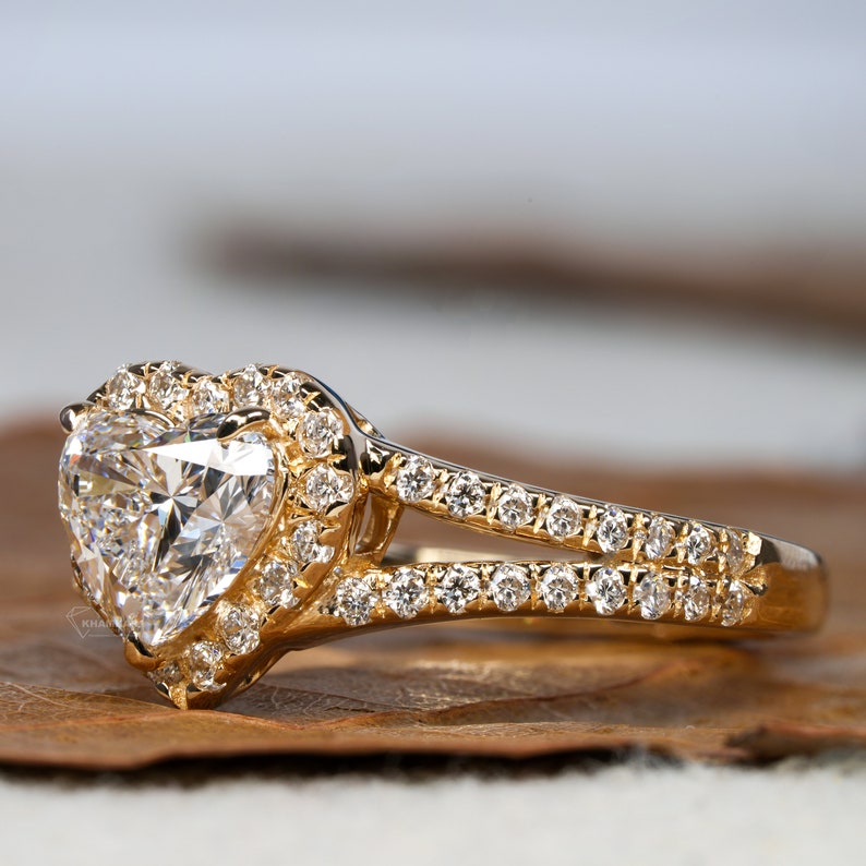 1.00CT Heart Lab Diamond Split Shank Halo Ring for her