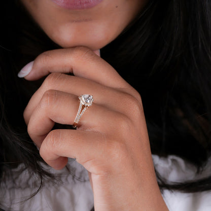 1.00CT Heart Lab Diamond Split Shank Halo Ring for her