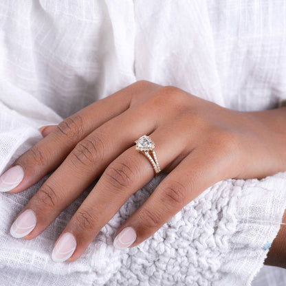 1.00CT Heart Lab Diamond Split Shank Halo Ring for her