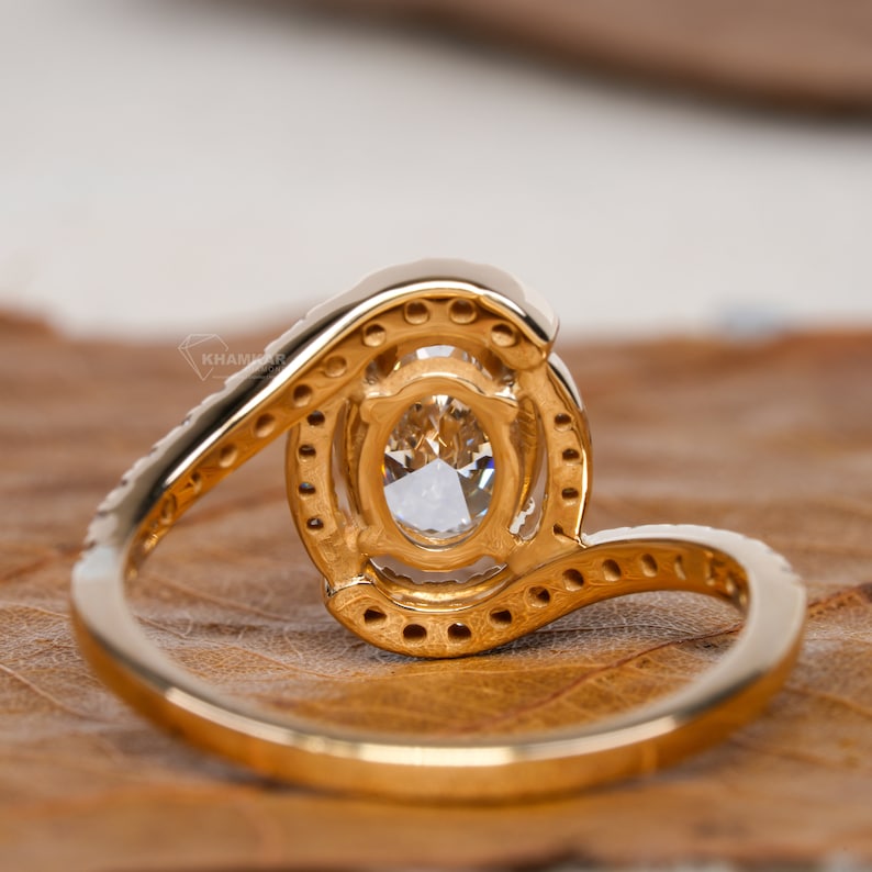 Oval Lab Diamond Bypass Pave Engagement Ring