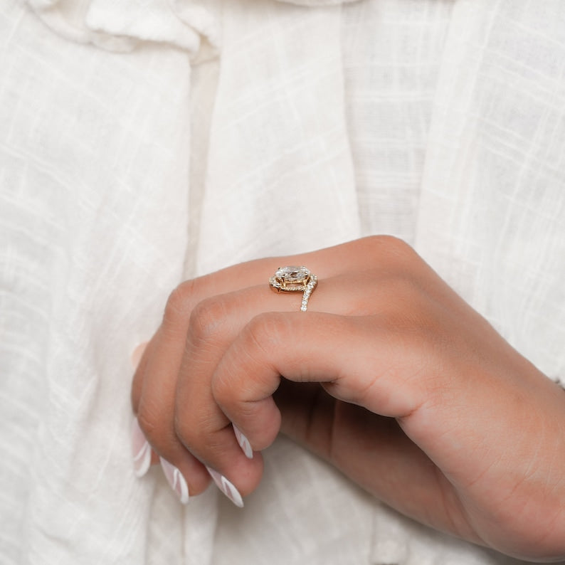 Oval Lab Diamond Bypass Pave Engagement Ring