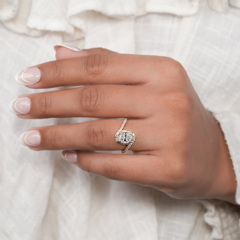 Oval Lab Diamond Bypass Pave Engagement Ring
