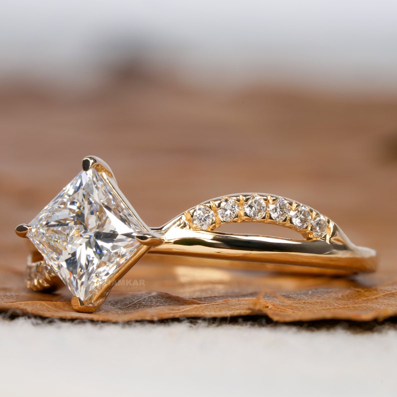 1CT Princess Lab Diamond Twisted Wedding Ring