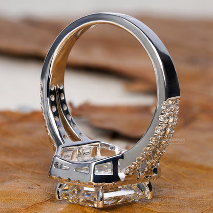 3.00CT Emerald Cut Lab Diamond Split Shank Halo Ring