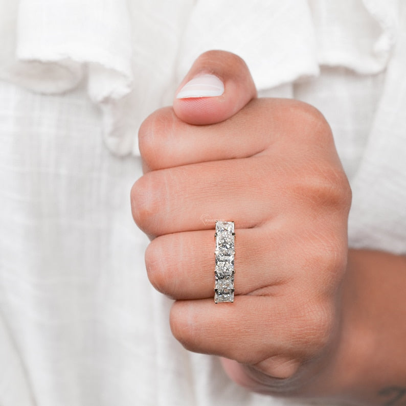 Princess Cut Lab Grown Diamond Band,Five Stone Wedding Band,Stackable Diamond Band,Half Eternity Ring,Anniversary Band,Gift For Her