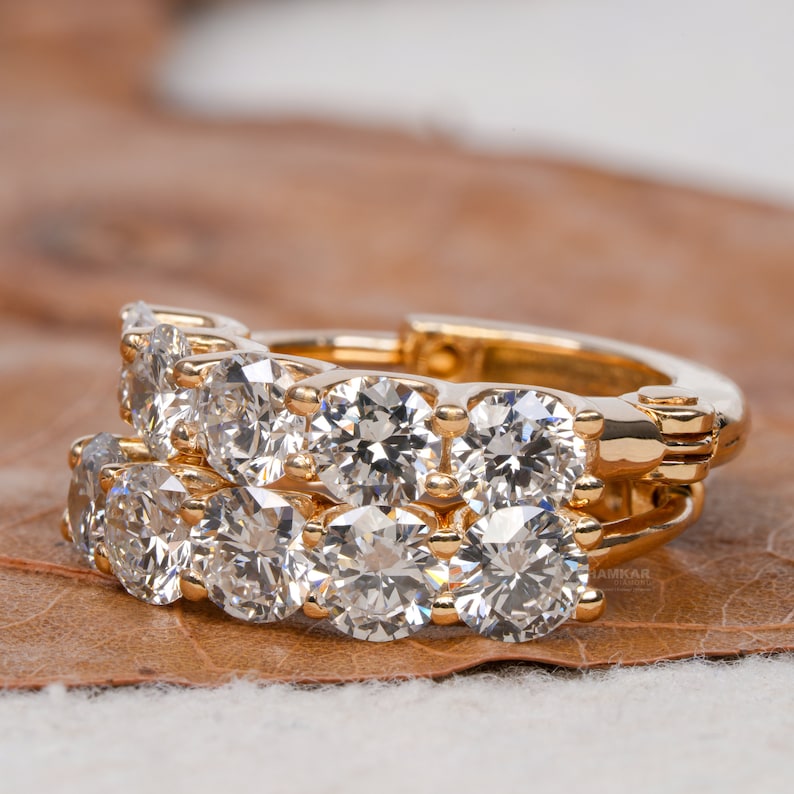 Round Lab Grown Diamond Earrings,18 K White Gold Hoop Earrings For Her,Delicate Diamond Huggies Earrings,Anniversary Gift For Wife,CVD