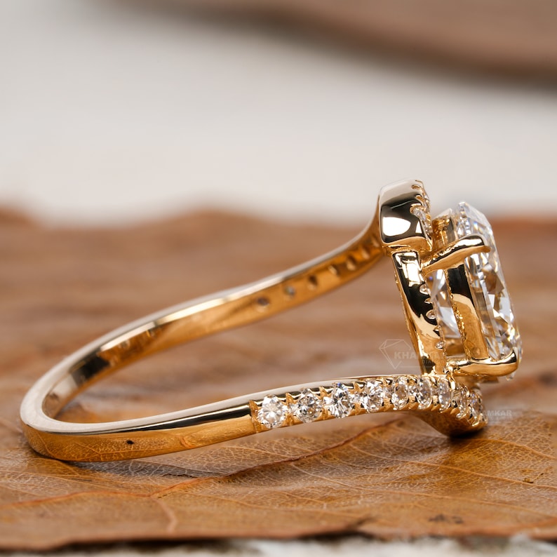 Oval Lab Diamond Bypass Pave Engagement Ring