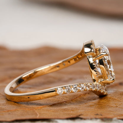 Oval Lab Diamond Bypass Pave Engagement Ring