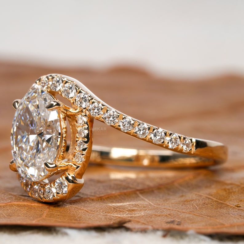 Oval Lab Diamond Bypass Pave Engagement Ring