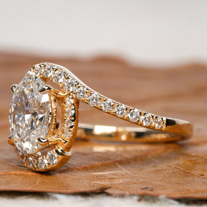 Oval Lab Diamond Bypass Pave Engagement Ring