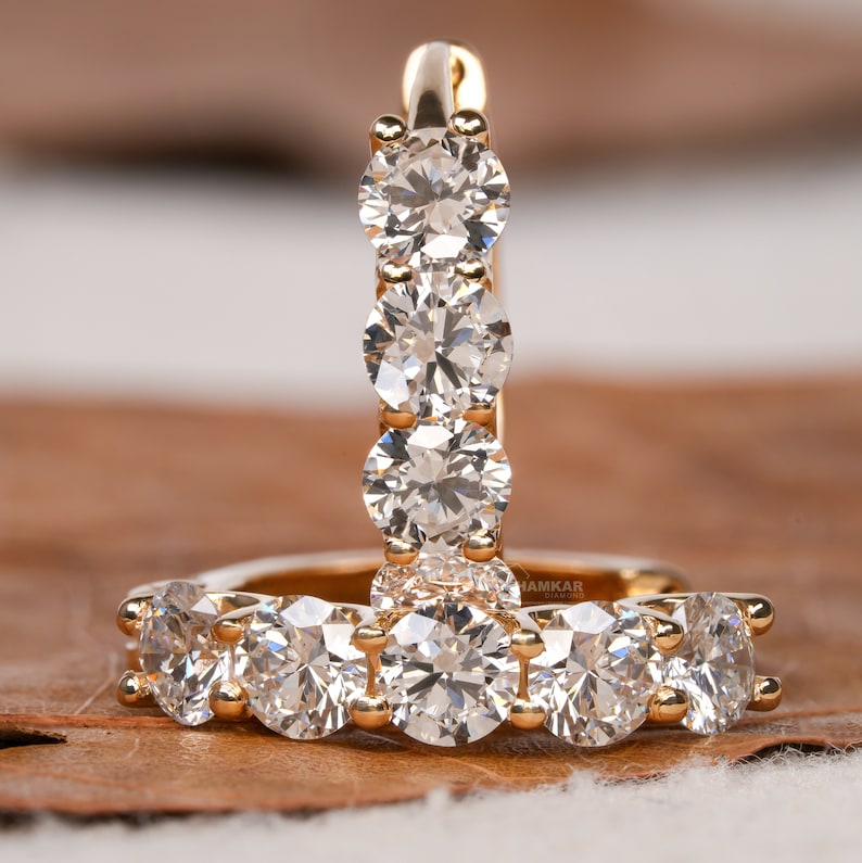 Round Lab Grown Diamond Earrings,18 K White Gold Hoop Earrings For Her,Delicate Diamond Huggies Earrings,Anniversary Gift For Wife,CVD