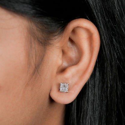 2.00 TCW Cushion Cut Lab Grown Diamond Stud Earrings in Gold