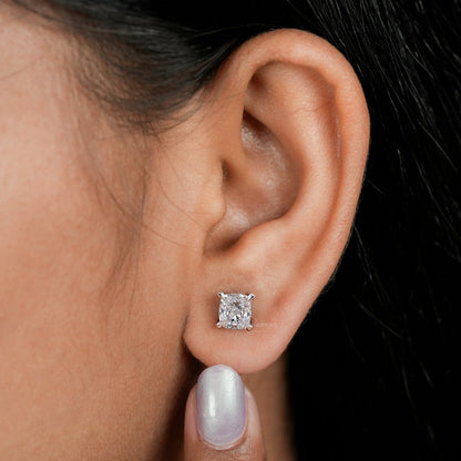 2.00 TCW Cushion Cut Lab Grown Diamond Stud Earrings in Gold