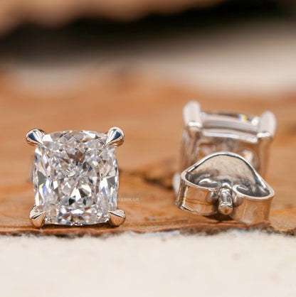 2.00 TCW Cushion Cut Lab Grown Diamond Stud Earrings in Gold
