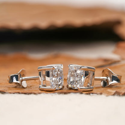 2.00 TCW Cushion Cut Lab Grown Diamond Stud Earrings in Gold