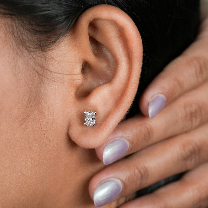 1.00Ct Oval Cut Lab Grown Diamond Studs,Wedding Stud Earrings,Solitaire Studs,Gift For Mother or Wife