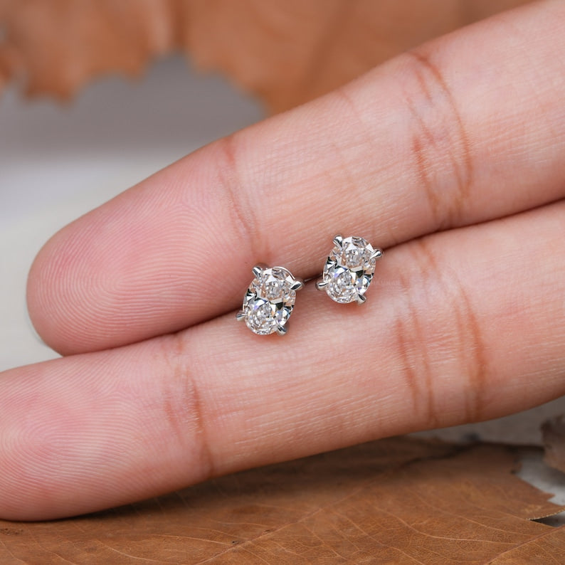 1.00Ct Oval Cut Lab Grown Diamond Studs,Wedding Stud Earrings,Solitaire Studs,Gift For Mother or Wife