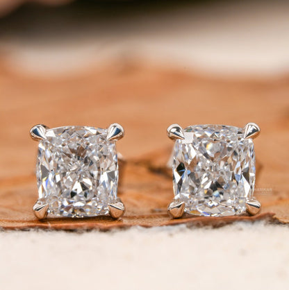 2.00 TCW Cushion Cut Lab Grown Diamond Stud Earrings in Gold