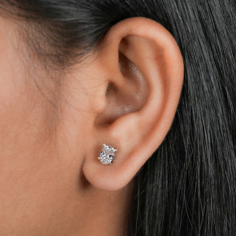 1.00Ct Oval Cut Lab Grown Diamond Studs,Wedding Stud Earrings,Solitaire Studs,Gift For Mother or Wife