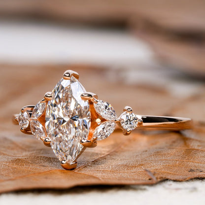 Marquise Lab Diamond Engagement Ring – 1 CT 7 Stone Cluster