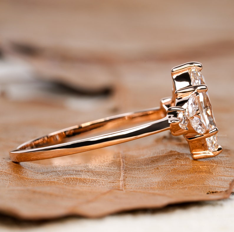 Marquise Lab Diamond Engagement Ring – 1 CT 7 Stone Cluster