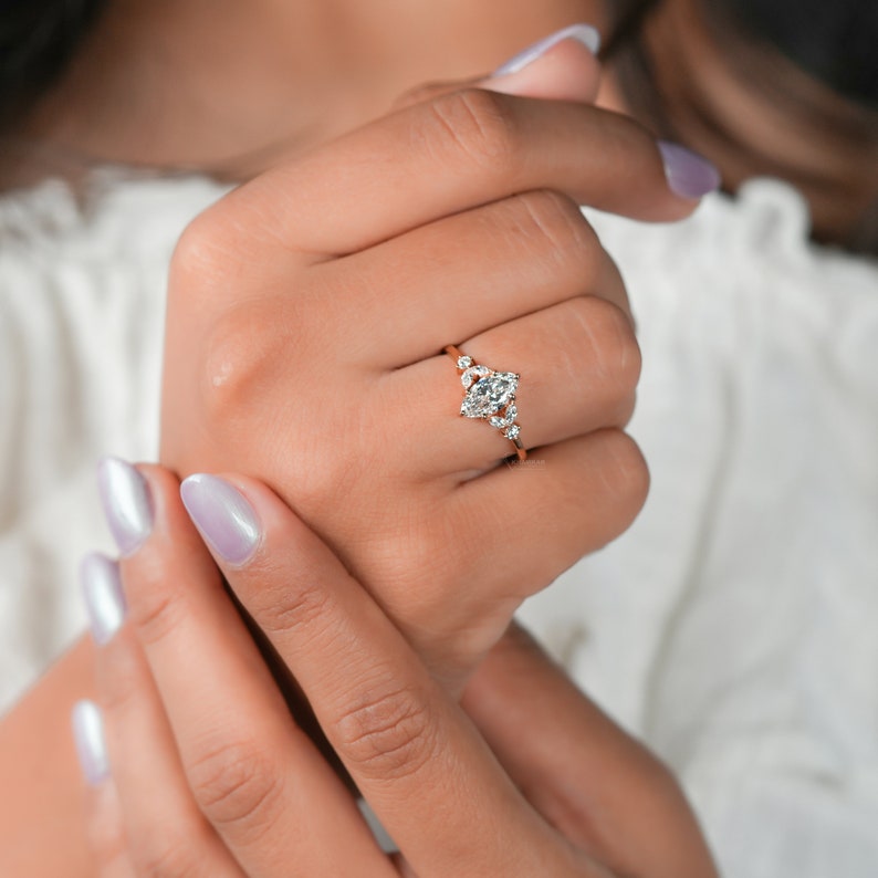 Marquise Lab Diamond Engagement Ring – 1 CT 7 Stone Cluster