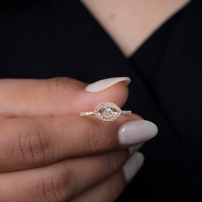 Evil Eye Lab Diamond Ring 14K Gold Dainty Protection Ring