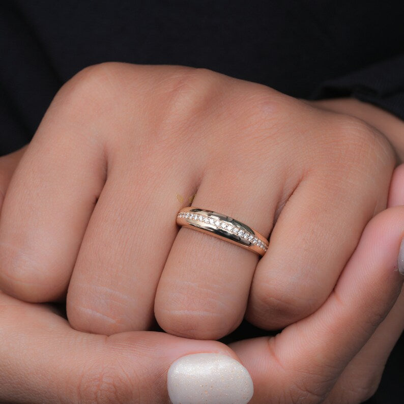 14K Gold Lab Diamond Bubble Dome Signet Ring