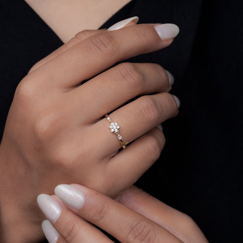 Lab Grown Diamond Flower Cluster Ring – Minimalist Stackable Daily Wear