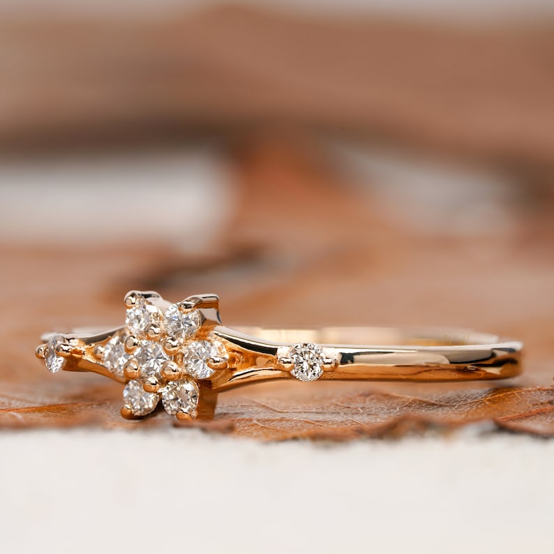 Lab Grown Diamond Flower Cluster Ring – Minimalist Stackable Daily Wear