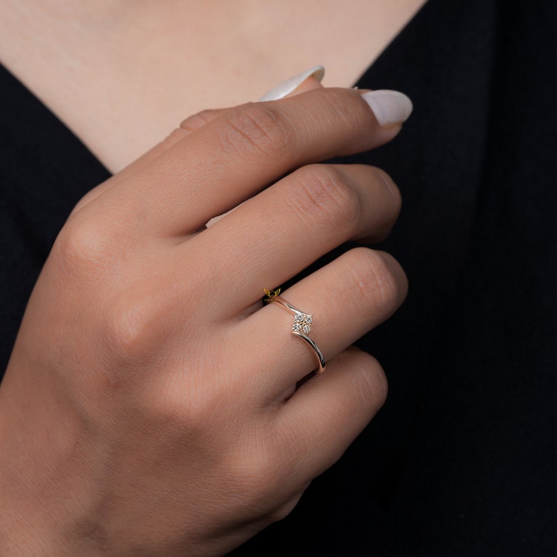 Lab Diamond Stacking Ring 14K Gold, Minimal Wedding Band 4 Stone