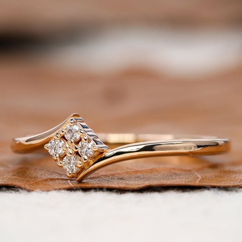 Lab Diamond Stacking Ring 14K Gold, Minimal Wedding Band 4 Stone