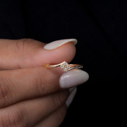 Lab Diamond Stacking Ring 14K Gold, Minimal Wedding Band 4 Stone