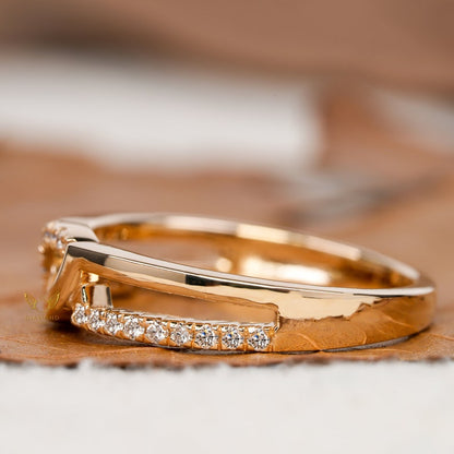 14K Gold Lab Grown Diamond Crossover Pave Wedding Band