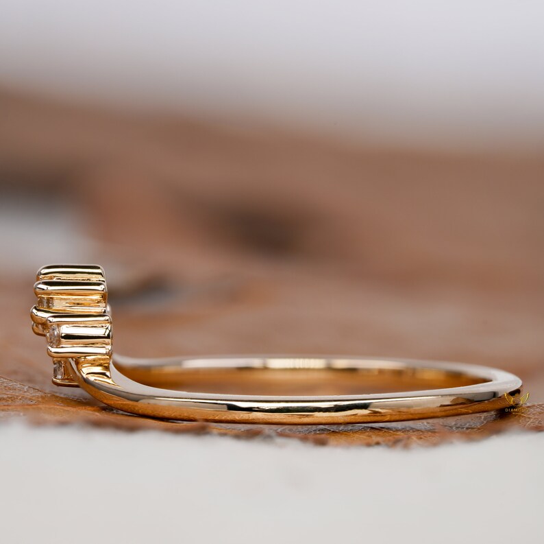 Lab Diamond Chevron Ring 14K Gold Wishbone Wedding Band