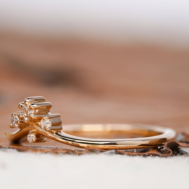 Lab Diamond Chevron Ring 14K Gold Wishbone Wedding Band