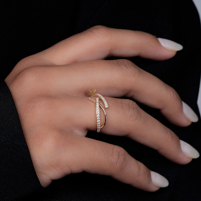 Lab Grown Diamond Crossover Pave Engagement Ring