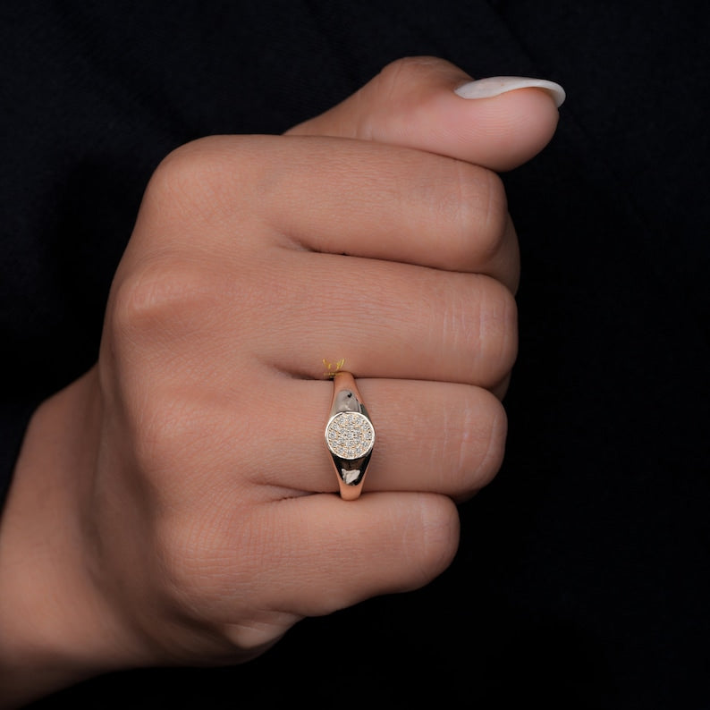 Lab Diamond Pave Signet Pinky Ring for Women