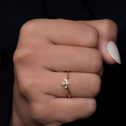 Lab Diamond Chevron Ring 14K Gold Wishbone Wedding Band