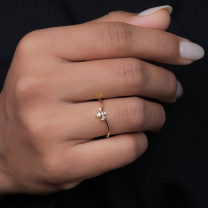 Lab Diamond Chevron Ring 14K Gold Wishbone Wedding Band