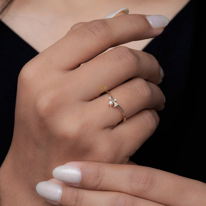 Lab Diamond Chevron Ring 14K Gold Wishbone Wedding Band