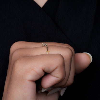 Lab Diamond Chevron Ring 14K Gold Wishbone Wedding Band