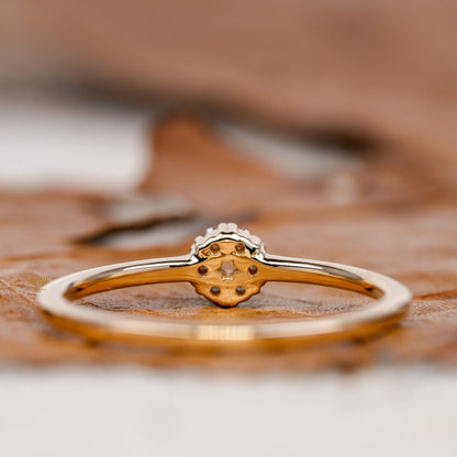 Lab Diamond Tiny Flower Ring, 14K Gold Dainty Minimalist Ring